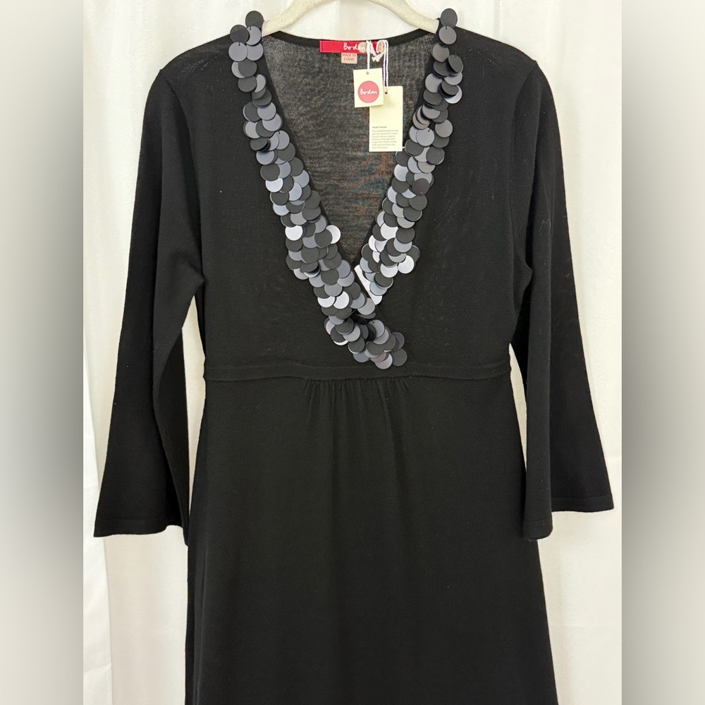 Boden Black Long Sleeve Soft Wool Sweater Dress w/ Palliate Sequin Accent 8R NWT - Picture 3 of 7